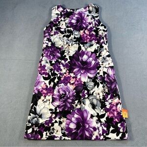 Clovis Women’s Purple Floral Sleeveless Shift Dress, Back Zipper, Side pockets